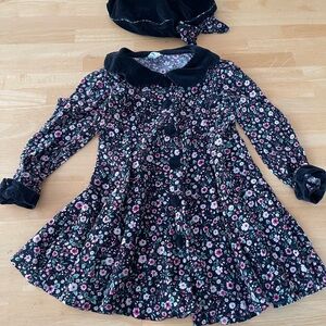 Vintage Black Floral & Velvet Dress Hat Set 3T